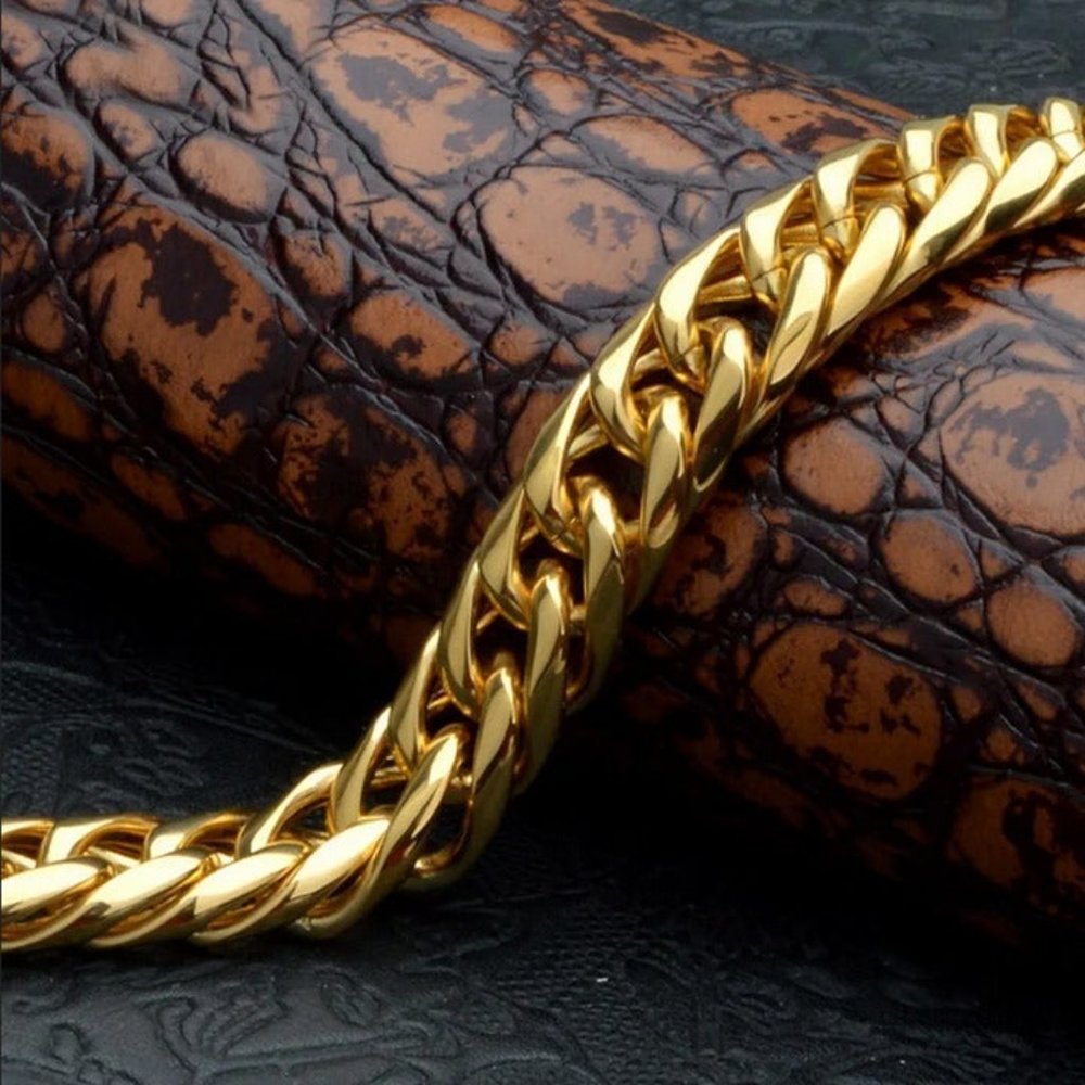 Mens 8" 18K Gold Cuban Chain Link Bracelet 18 K Karat Guys Silver Jewelry 8 inch - Picture 5 of 9